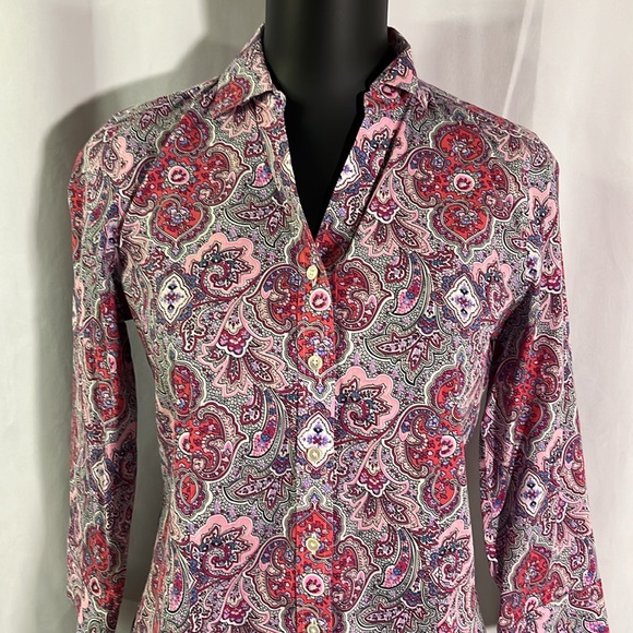 Talbots Pink & Purple Printed Wrinkle Resistant Button Down Shirt - Picture 4 of 16